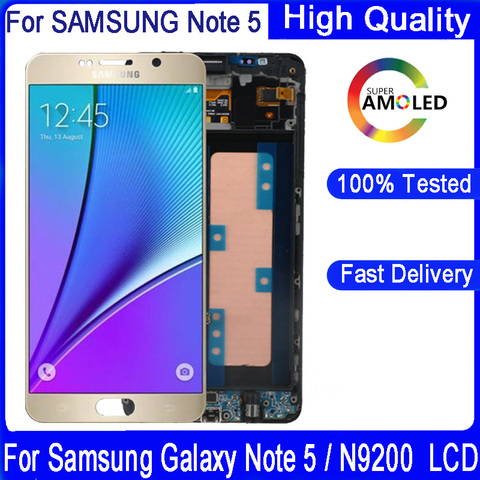 5.7 inch Original LCD Display With Frame for SAMSUNG Note 5 N9200 SM-N920 N920C N920A N920F LCD Touch Screen Assembly replace ► Photo 1/5