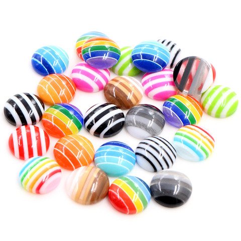 New New! 40pcs/Lot 12mm Mix Colors Flat back Resin Classic Stripes Cabochons Fit 12mm Cameo Base Cabochons ► Photo 1/6