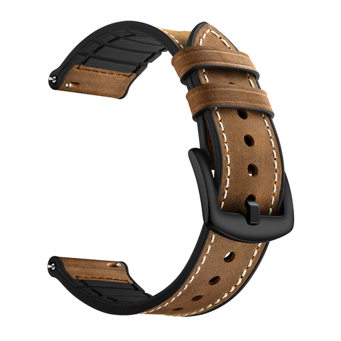 BEAFIRY Silicone + Cowhide Leather 20mm 22mm Watch Band Quick Release strap Watchbands Waterproof Compatible with Samsung Huawei ► Photo 1/6