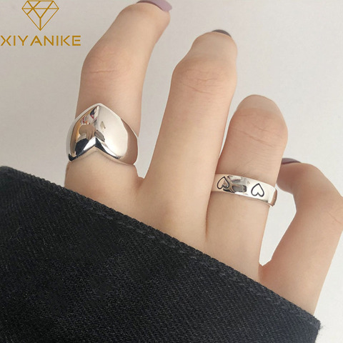 XIYANIKE 925 Sterling Silver LOVE Heart Width Rings for Women Couples Creative Trendy Birthday Jewelry Gifts Prevent Allergy ► Photo 1/6