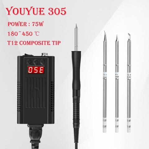 High quality YOUYUE 305 mini Portable digital Soldering Station with soldering iron handle T12 solder tips 75W 110v/220V EU/US ► Photo 1/6