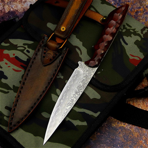 PEGASI Damascus red sandalwood wooden handle high quality outdoor camping knife, hunting knife, tactical knife collection gifts ► Photo 1/1