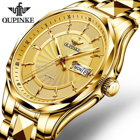 OUPINKE Mechanical Watch Men Wrist Automatic Luxury Watches Men Waterproof Gold Tungsten Steel Watch Clock Montre Homme P3172-M ► Photo 1/6