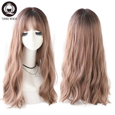 7JHH WIGS Realistic Wigs For Women Long Brown Black Wigs With Bangs Lolita Wave Wigs Synthetic Hair Cosplay Party Two Color Wig ► Photo 1/6