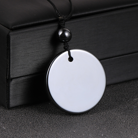 2022 New Punk Rock Style Round Black Hematite Pendant Necklace For Men Women Natural Stone Pendants Male Boyfriend Jewelry Gift ► Photo 1/6