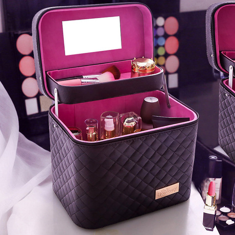 Large-capacity Leather Cosmetic Bag Household Multifunctional Storage Box Portable Portable Multi-layer Cosmetic Storage Box ► Photo 1/6