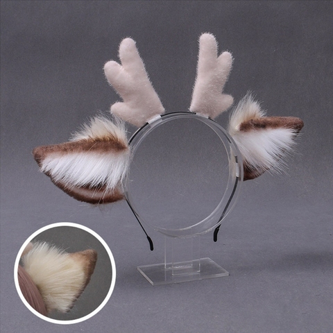 Faux Fur Ears Plush Antler Headband Lovely Reindeer Animal Hair Hoop Holiday Party Christmas Cosplay Hair Accessories ► Photo 1/6