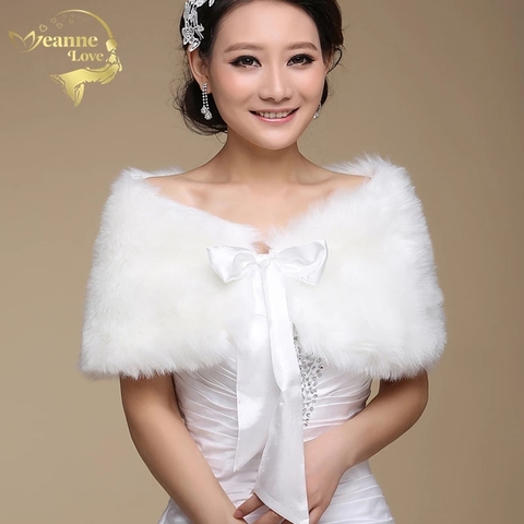 In Stock Fur Shawl Wedding Wrap For Formal Dress Cheongsam Married Outerwear Bridal Cape Autumn Winter Jacket Bolero OJ00165 ► Photo 1/5