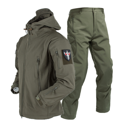 Army Shark Skin Soft Shell Jacket Trousers Suit Tactical Windproof Waterproof Jackets Men Flight Hooded Coat Military Pants ► Photo 1/6