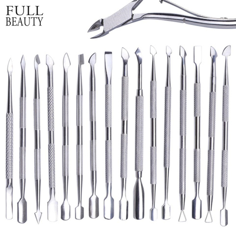 17 Type Stainless Steel Cuticle Pusher Manicure Pedicure Cutter Spoon Remover Dead Skin Double Side Nail Art Cleaner Tool CHA17 ► Photo 1/6