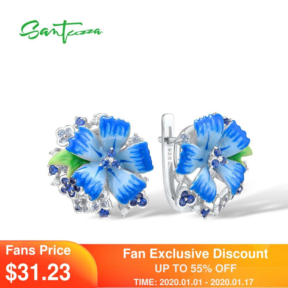 SANTUZZA Silver Earrings For Women Pure 925 Sterling Silver Blue Flower Trendy Gift Party Fine Jewelry Handmade Enamel ► Photo 1/6