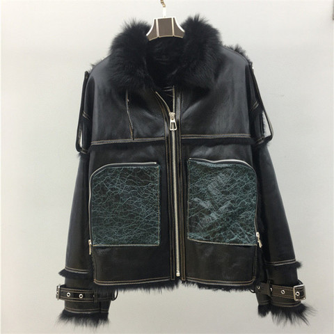 women genuine sheep leather coat jacket with real sheep fur liner winter real fur girl female short double faced fur jacket ► Photo 1/6