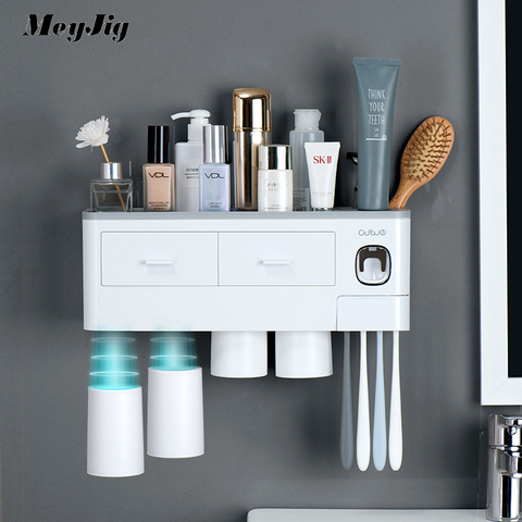 3 Color Bathroom Accessories Toothbrush Holder Automatic Toothpaste Dispenser Holder Wall Mount Rack Storage For Bathroom Home ► Photo 1/6