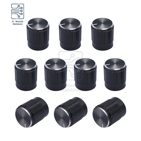 10PCS/Lot 6mm Knurled Shaft Insert Dia. Potentiometer Control Metal Knobs Switch Knob 15mm Dia. x 16.5mm Height Black ► Photo 1/6