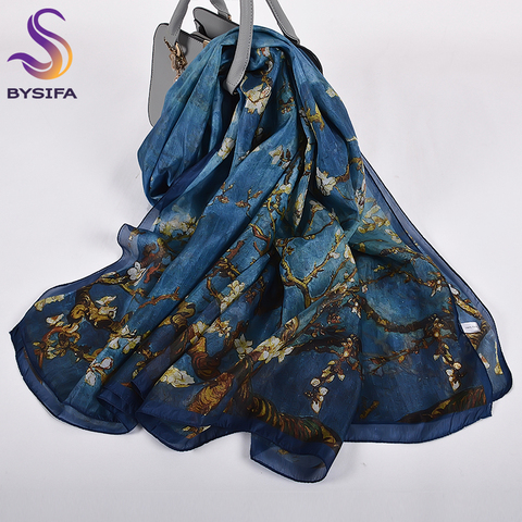 Orange Blue Winter Women Pure Silk Scarf Shawl Spring Fall Fashion Large Elegant Classical Long Scarves Wraps Printed 180*110cm ► Photo 1/6