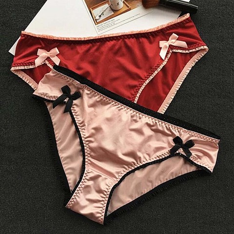 Luxury Bow Women's Underwear Vintage Solid Satin Crotch Cotton Seamless Briefs Sexy Panties Sex Thongs Female Lingerie ► Photo 1/6