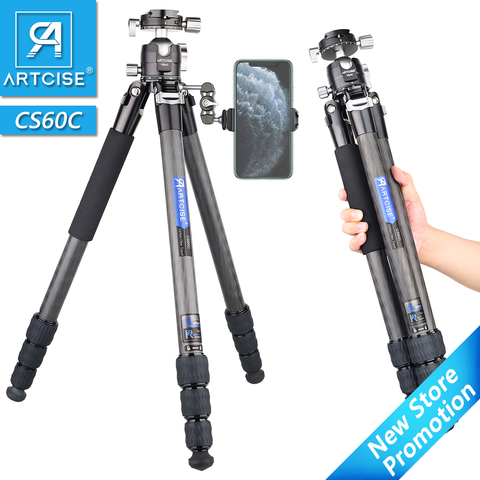 CS60C Professional 10 Layers Carbon Fiber Tripod for DSLR Camera Heavy Duty 40mm Low Profile Ball Head Compact Structure 175cm ► Photo 1/6