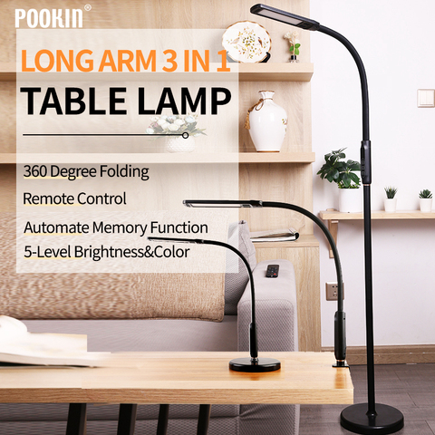 LED 3 In 1 Clip-on Lamp Floor Lamp Desk Lamp With Remote Control Dimming Gooseneck Pole Folding Lamp For Bed Living Room Office ► Photo 1/1