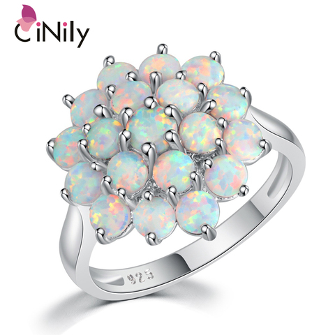 CiNily Luxe White Round Fire Opal Stone Rings Silver Plated Flower Bloom Plant Big Ring Wedding Party Jewelry Gifts Women Girls ► Photo 1/6
