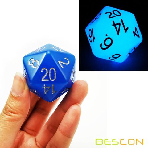 Bescon Jumbo Glowing D20 38MM, Big Size 20 Sides Dice 1.5 inch, Big 20 Faces Cube in Various Solid, Glitter, Glowing Colors ► Photo 1/6