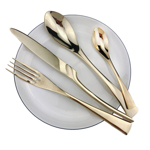 Set of 4 Luxury Shiny Mirror Champagne Knife Fork Spoon Cutlery Dinnerware Set 304 Stainless Steel Flatware Silverware Sets ► Photo 1/6