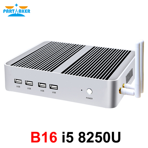 Partaker Fanless Mini Computer Intel i5 8265U i5 8250U i5 8259U 2*DDR4 Msata+M.2 PCIE Mini PC Windows 10 HTPC Nuc VGA HDMI WiFi ► Photo 1/6