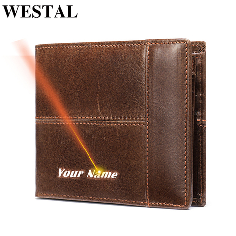 WESTAL Wallet male Genuine Leather Short Wallet men's Vintage Cow Leather Casual Man Wallets Purse Standard Card Holders 8064 ► Photo 1/6