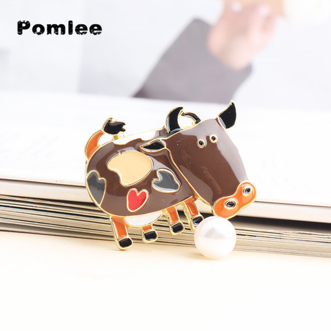 Pomlee 6colors Enamel Cute Milk Cow Brooches For Women Chinese Bull Year Design Fashion Kids Cartoon Animal Pin Brooch Good Gift ► Photo 1/6