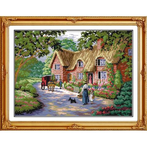 Joy sunday Country life landscape Cross Stitch kit Needlework set Canvas printed deep blue cotton thread embroidery DIY handmade ► Photo 1/6