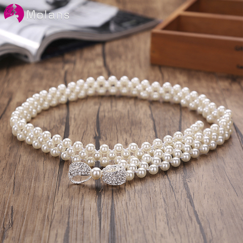 Molans Rhinestone Belts for Women Pearl Belt Waist Belt Elastic Buckle Pearl Chain Belt Female Girls Dress Strap Wedding ► Photo 1/6