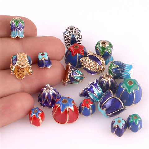 2pcs Enamel Inlay Blue Red Cloisonne End Cap Beads For Crimp Spacer Bead Tassel Cap Bracelet Fashion Jewelry Findings ► Photo 1/6