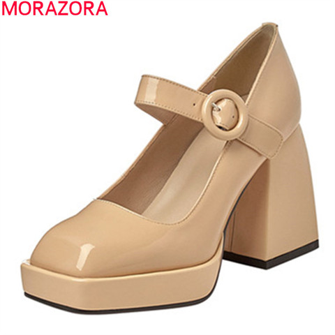 MORAZORA 2022 Fashion Platform Shoes Genuine Leather Party Wedding Shoes Summer Ladies High Heels Women Pumps Black ► Photo 1/6