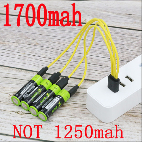 4pcs ZNTER 1.5V AA 1700mAh 2550mwh  li-polymer li-po rechargeable lithium li-ion battery with USB cable pack ► Photo 1/4