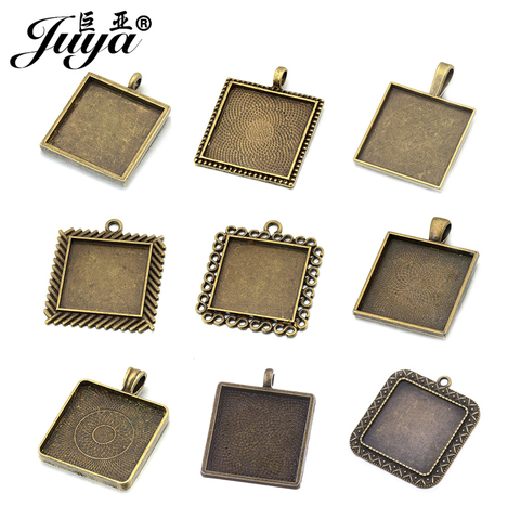 10pcs/lot 16/20/25/30/35mm Square Pendant Cabochon Base Setting Alloy Tray Blank Pendant Necklace DIY Jewelry Making Accessories ► Photo 1/6