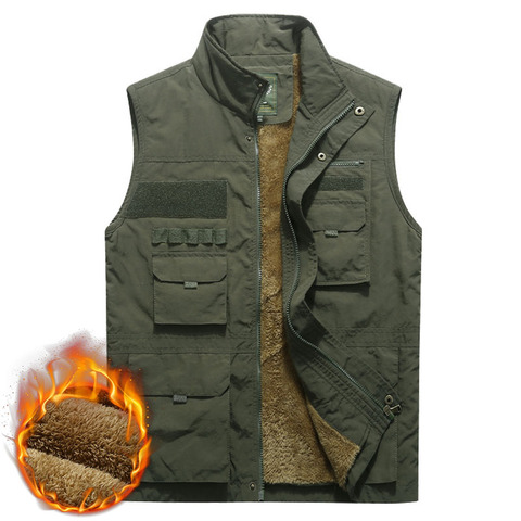 Thicken Fleece Waterproof Winter Vest Mens Multi Pockets Spring Autumn Waistcoat Photographer Mandarin Collar Sleeveless Jacket ► Photo 1/6