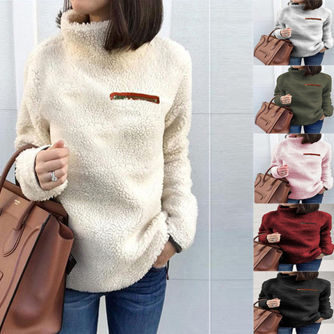Fleece Hoodie Sweatshirts For Women Autumn Turtleneck Long Sleeve Pullover Coats Female Plush Warm Tunic Clothing Plus Size 5XL ► Photo 1/6