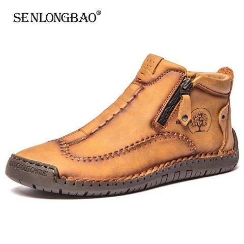 Spring Leather Men Short Boots Autumn Lace-up Flats Medium-top Shoes Outdoor Male Breathable Casual Shoes Handmade Men's Boots ► Photo 1/6