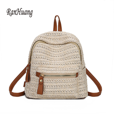 RanHuang New 2022 Summer Fashion Women's Straw Backpack Girls Small Backpacks Beach Bags Travel Bags Beige mochila feminina ► Photo 1/6