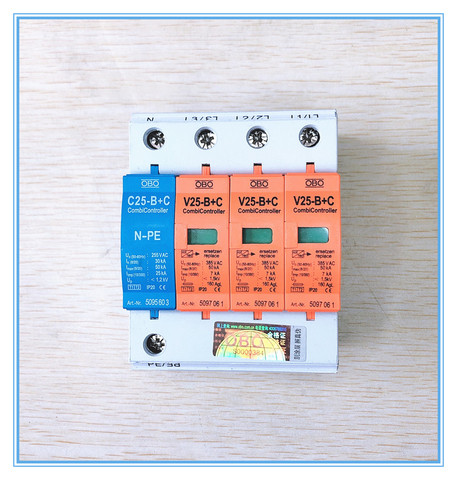 7-50KA V25-B+C/3+NPE Surge Arrester ~385V AC Combi Controller Surge Protector law price ► Photo 1/4