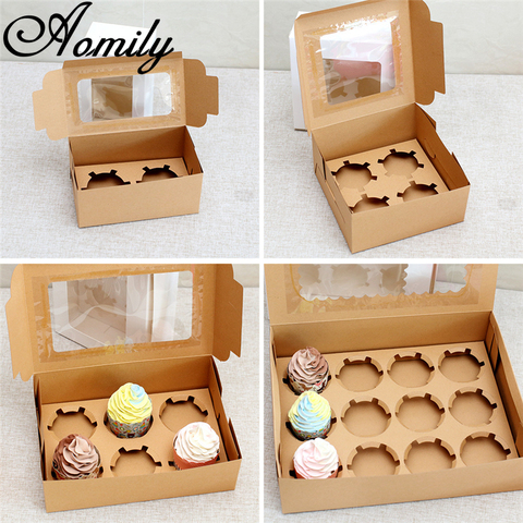 Amoliy 2/4/6/12 Holes Cupcake Packing Box Muffin Box Biscuit Pastry Box Kraft Paper Box Cake Chocolate Packaging Baking Tools ► Photo 1/6