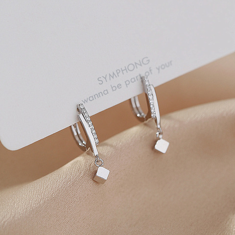 925 Sterling Silver Crystal Geometric Bead Charm Stud Earring For Women Fashion Party Jewelry pendientes Accessories eh1459 ► Photo 1/5