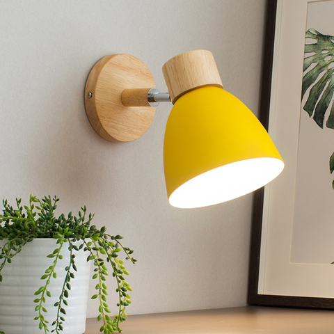 Wooden Wall lights bedside wall Lamp Nordic Wall Sconce for bedroom reading 6 color Macaroon steering Head E27 Home Lighting ► Photo 1/5