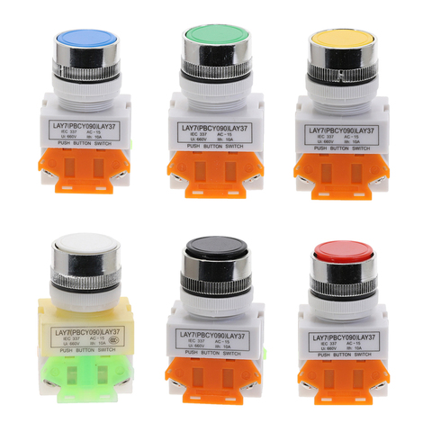 1pcs LAY37 Y090 22mm DPST 1NO 1NC Momentary Push button switches 4 screws 10A 660V PowerRed Green Blue Yellow White Black ► Photo 1/6