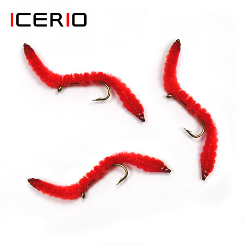ICERIO 10PCS Red San Juan Worm Aquatic Worms Wet Nymph Trout Fly Fishing Bait 12# ► Photo 1/2