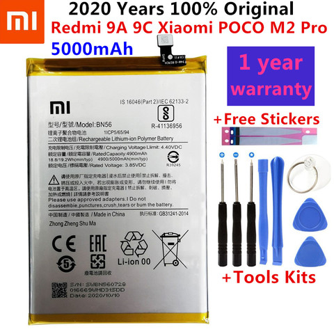 100% Original Replacement Battery BN56 5000mAh For Xiaomi POCO M2 Pro Redmi 9A 9C Genuine Phone Battery Batteries Free Tools ► Photo 1/6
