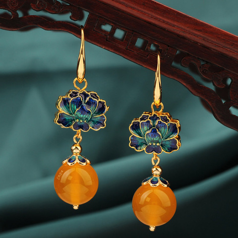 Korea Fashion Vintage Yellow Flower Drop earrings,Delicate Nature stones earrings,Ethnic Jewelry for women ► Photo 1/5