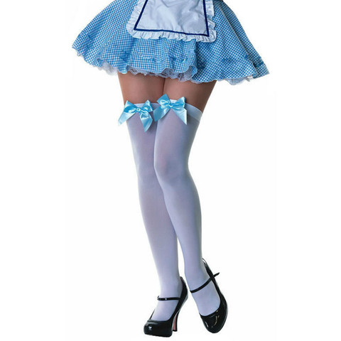 Sky Blue Bowknot Stockings for Women Lingerie Over The Knee Velvet Warm Hosiery Sweet Girl Friend White Stocking Sexy Cosplay ► Photo 1/2