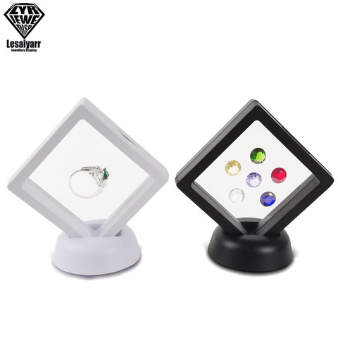 Black White Plastic Suspended Floating Display Case Earring Coin Gems Ring Jewelry Storage Pet Membrane Stand Holder Box 7*7*2cm ► Photo 1/6