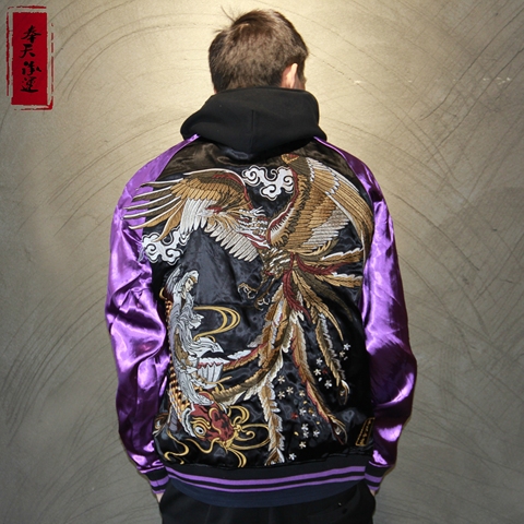 Makuluya High Quality Reversible Coats High Street Streetwear Yokosuka Phoenix Lucky Carp Buddha Embroidery Baseball Jacket L6 ► Photo 1/4