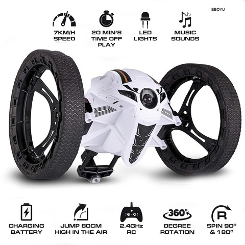 Mini RC Bounce Car Flexible Wheels High Speed Jumping Off-road car Machine With LED Night Electric educational Gifts Kids Toy ► Photo 1/6
